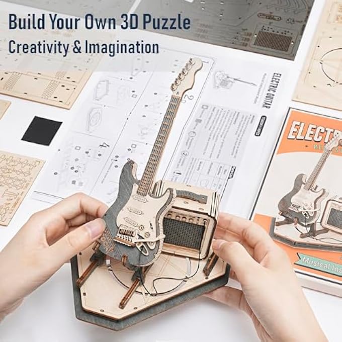 3D PUZZLES FOR ADULTS, DIY WOODEN MODEL KIT FOR ADULTS TO BUILD, ELECTRIC GUITAR DESK TOY PROJECT FOR KIDS, BIRTHDAY, CREATIVE DESKTOP ORNAMENT MODEL GIFT - Image 2